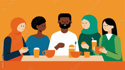 Unity in Diversity Civilians from various backgrounds and ethnicities sharing a meal together in a refugee shelter showing the bonds formed in adversity and the importance of