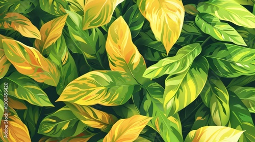 Wallpaper Mural Lush foliage featuring a vibrant mix of green and yellow leaves, creating a rich natural tapestry in a serene setting Torontodigital.ca