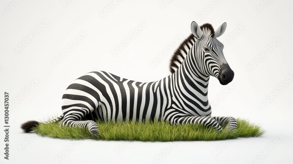Obraz premium Zebra resting on grass, studio shot