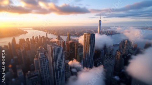 Wallpaper Mural Cityscape sunset, clouds, skyscrapers, aerial view, urban panorama Torontodigital.ca