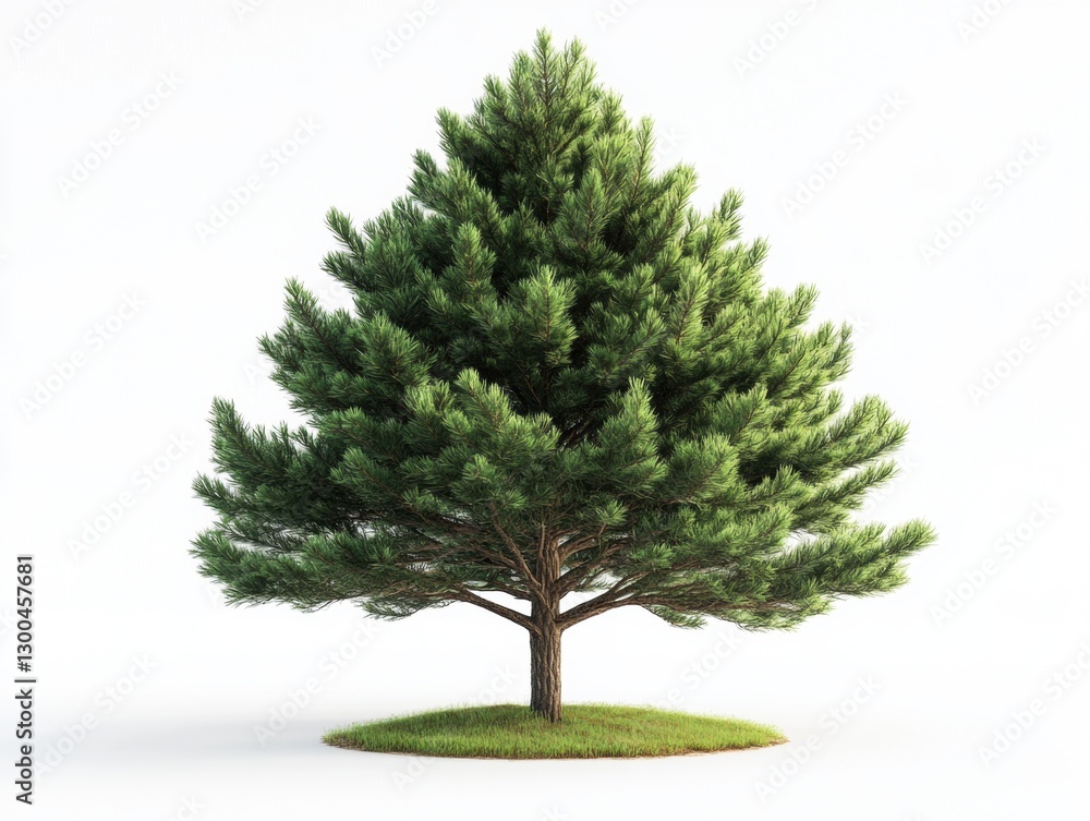 Green pine tree with lush foliage and grassy base Green pine tree with lush foliage and grassy base