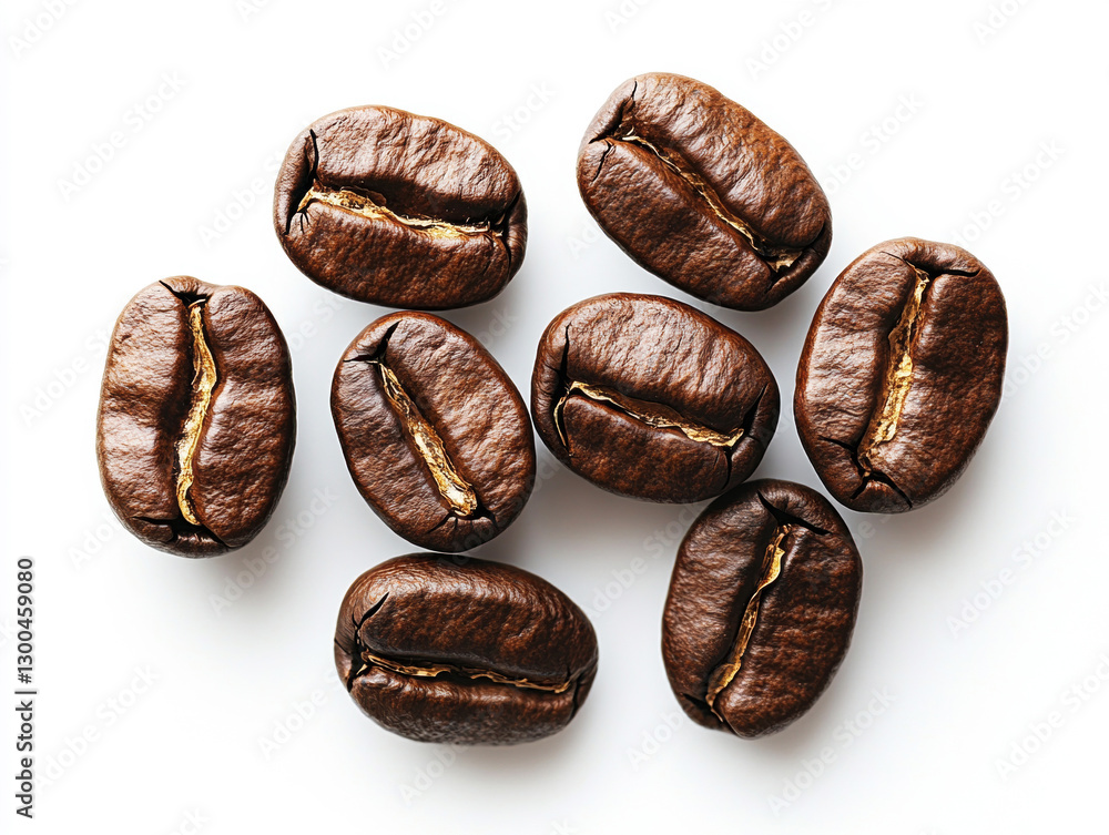 Dark roasted coffee beans arranged on a white background Dark roasted coffee beans arranged on a white background