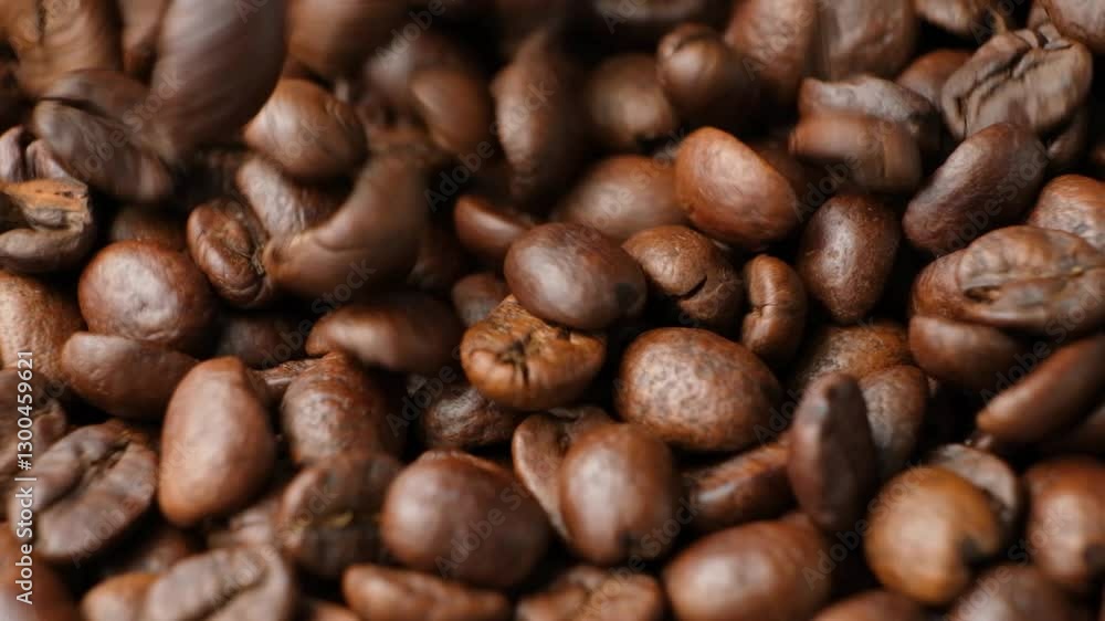Decaf coffee beans pouring macro slow motion. Decaf coffee beans pouring macro slow motion.