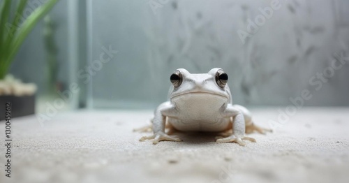 Grenouille de couleur blanche dans un aquarium avec un panneau blanc derri?re elle,  panneau,  aquarium,  vert