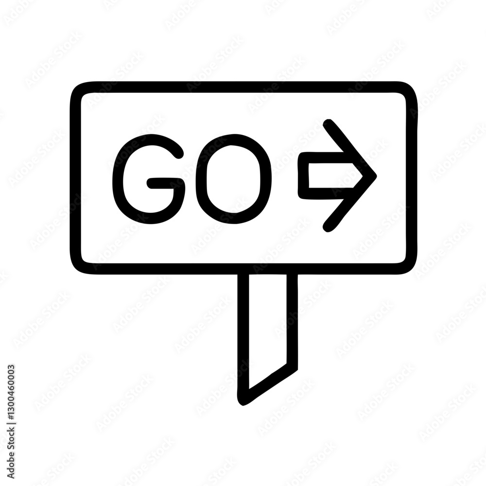 Directional sign with 'GO' message against white background Directional sign with 'GO' message against white background