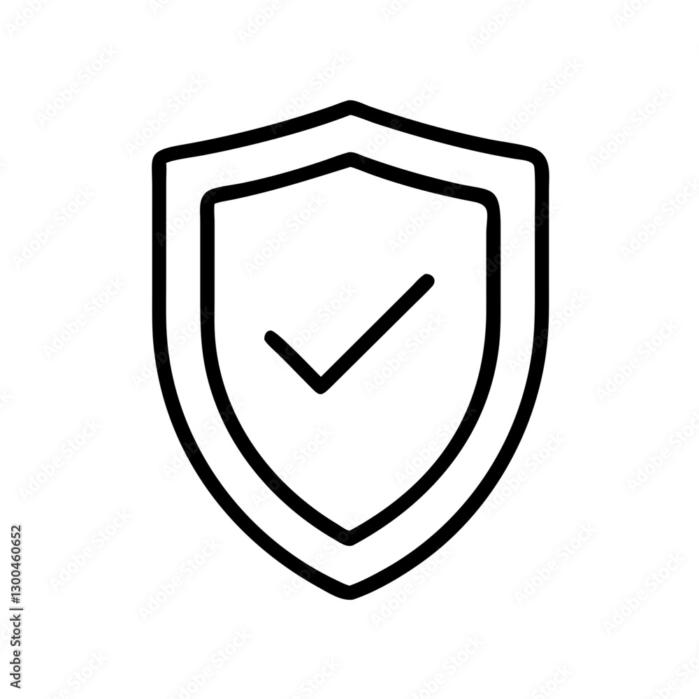 Shield icon with check mark on white background Shield icon with check mark on white background