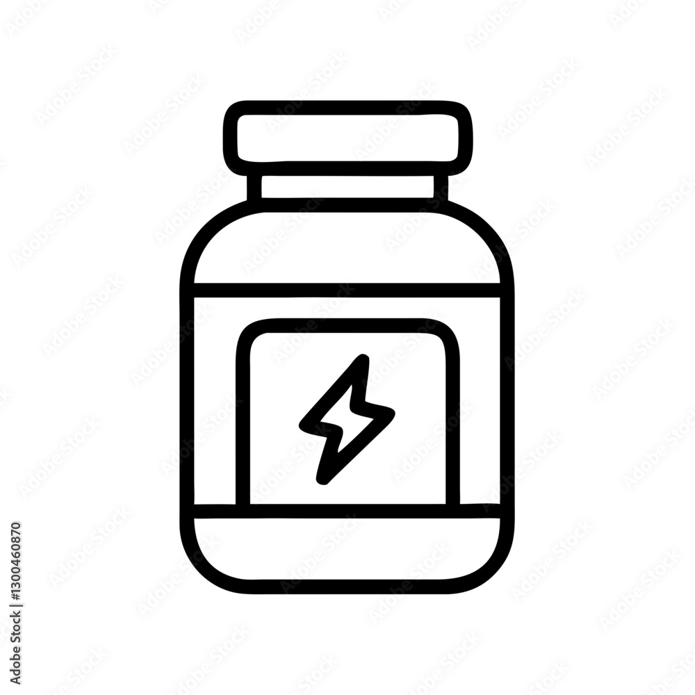 Supplement bottle with lightning symbol on white background Supplement bottle with lightning symbol on white background