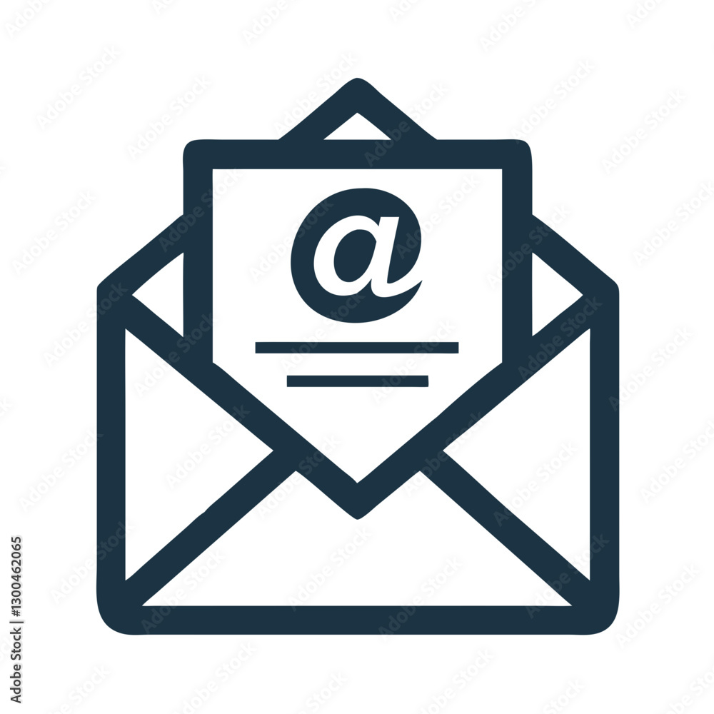 Illustration of an email icon with envelope and at symbol Illustration of an email icon with envelope and at symbol