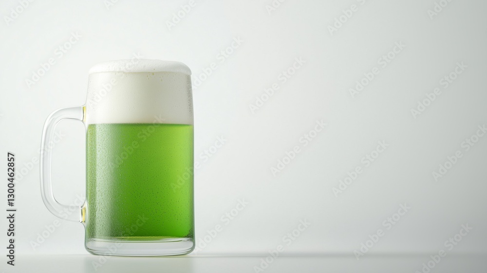Celebrate festive occasions with a vibrant green beer mug full of foam and refreshing liquid Celebrate festive occasions with a vibrant green beer mug full of foam and refreshing liquid