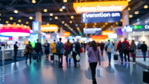 Blurry Crowd at a Vibrant Trade Show or Convention