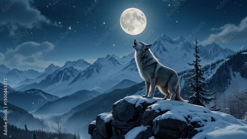 Majestic Arctic Wolf Howling at the Moon Under a Starry Night Sky Stock ...