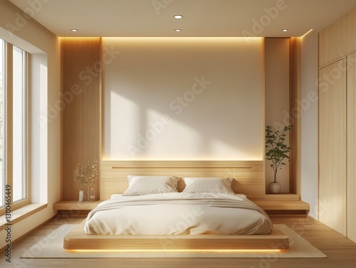 The modern minimal interior displays a beautiful bedroom design