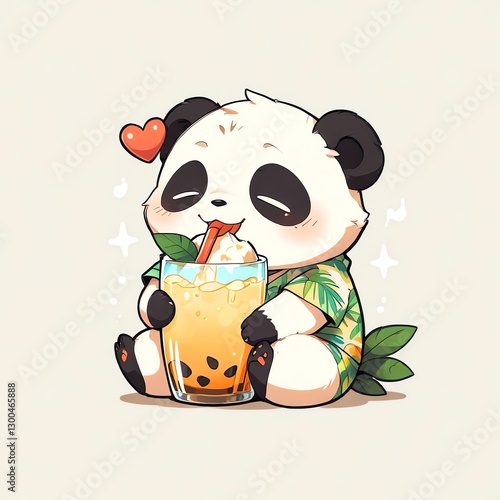 Adorable Panda Enjoying a Refreshing Bubble Tea photo