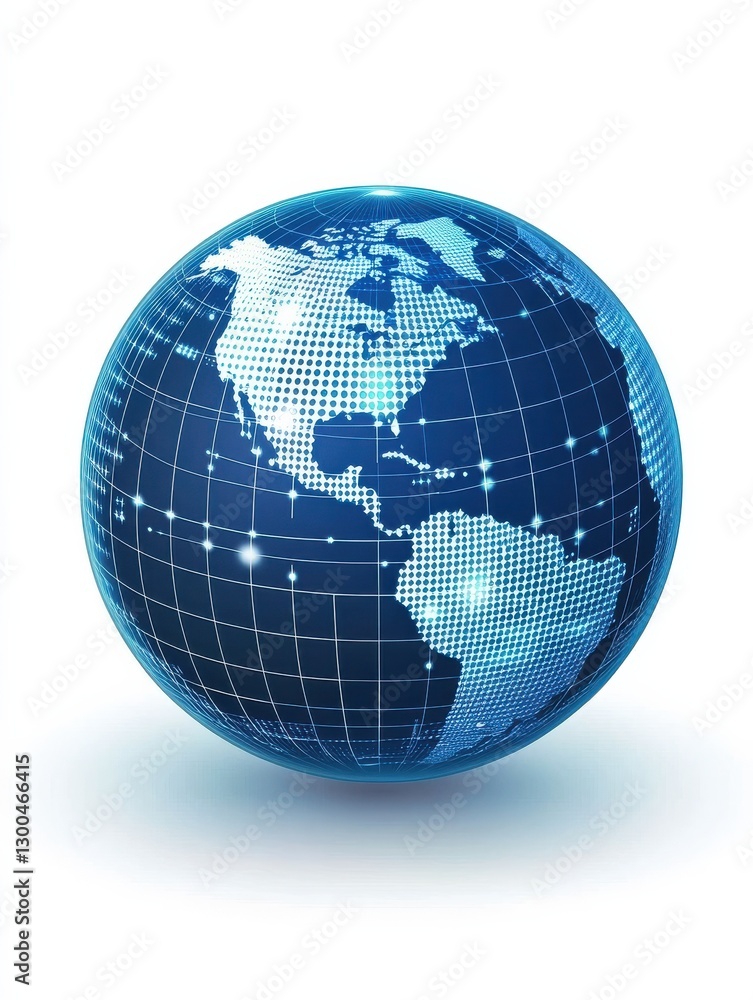 Digital world globe centered on USA, concept of global network and connectivity on Earth, data transfer and cyber technology, information exchange and international telecommunication Digital world globe centered on USA, concept of global network and connectivity on Earth, data transfer and cyber technology, information exchange and international telecommunication
