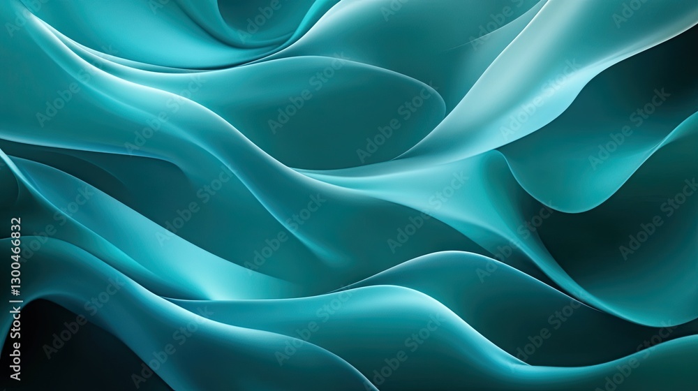 Obraz premium Abstract fluid wave patterns in turquoise and deep blue with soft lighting, creating a calm and serene atmosphere for your designs. --