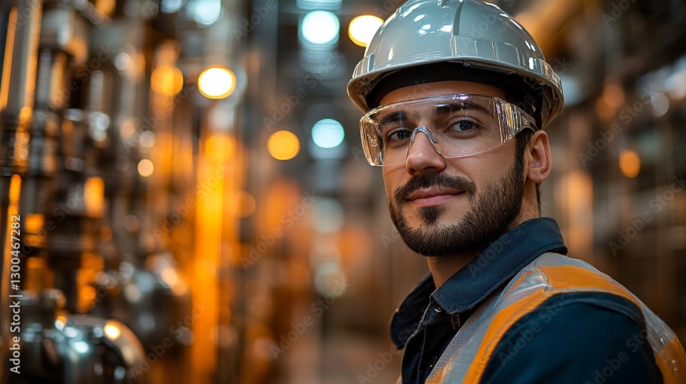 Portrait of an industrial worker wearing safety gear. He's in a factory setting, looking confidently at the camera. Safety is key. Portrait of an industrial worker wearing safety gear. He's in a factory setting, looking confidently at the camera. Safety is key.