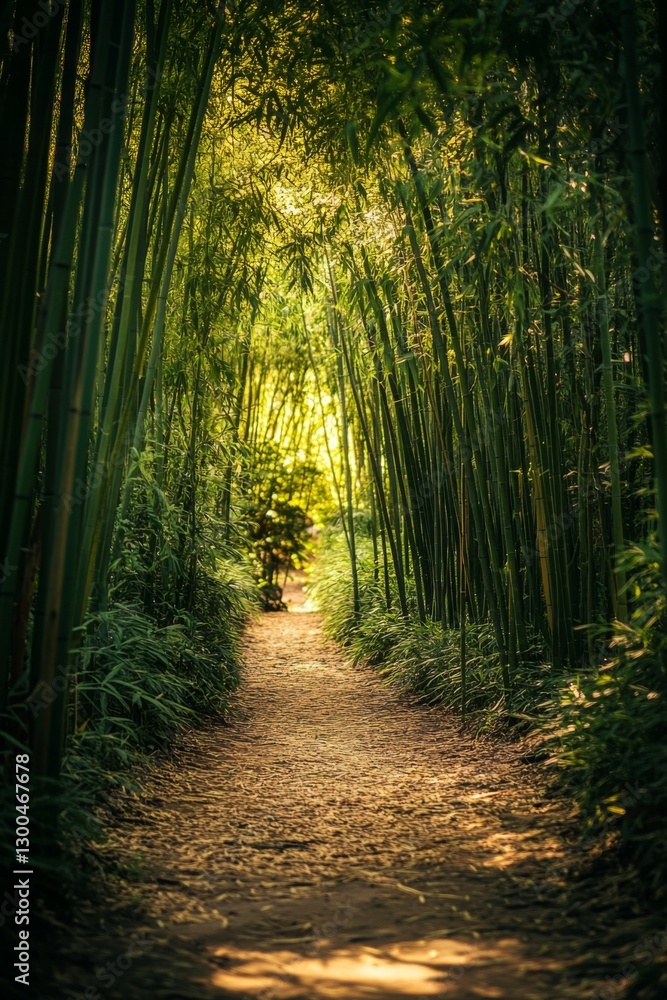 Fototapeta premium Bamboo Forest Pathway Sunlight