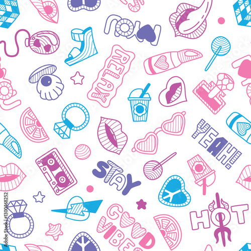 Vector doodle girly seamless pattern, texture or background