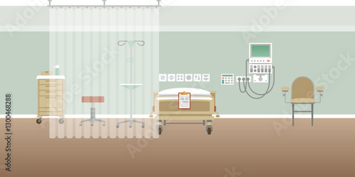 Vector hospital personal medical ward interior empty scene in flat style