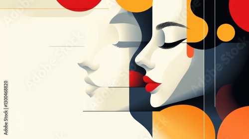 Artistic portrait, woman with red circles a captivating closeup of modern beauty and makeup