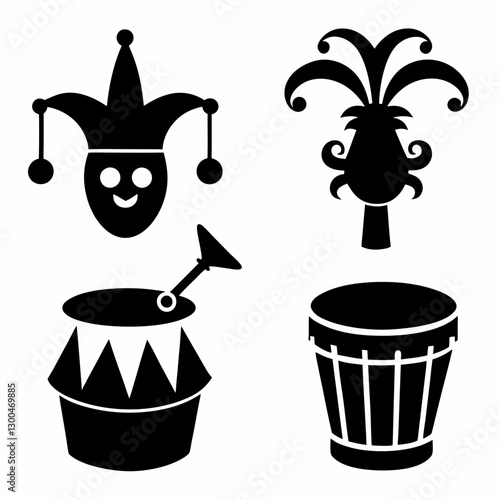 set of mardi gras carnival drum icons vector, illustration