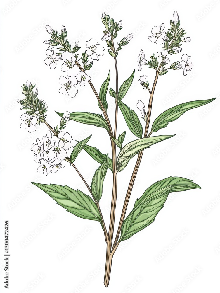 Fototapeta premium Wild flowers vector collection. he rbs, herbaceous flowering plants, blooming flowers, subshrubs isolated on white background. Hand drawn detailed botanical vector illustration.