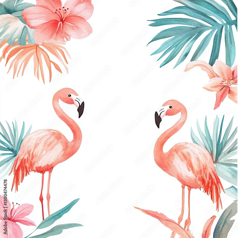Obraz premium Watercolor Tropical Wedding Frame Exotic Floral Border for Invitations