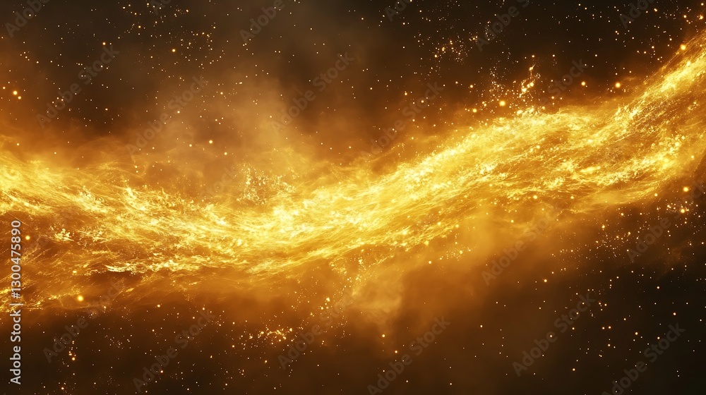 Obraz premium Golden Stream Flowing Through Starry Nebula