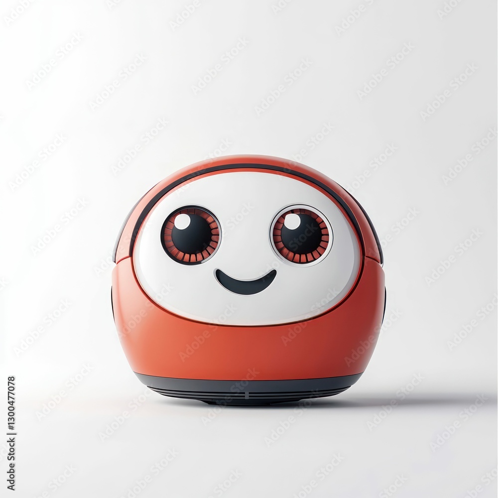 Friendly Robot Vacuum with a Smiling Face Design Isolated on White Friendly Robot Vacuum with a Smiling Face Design Isolated on White