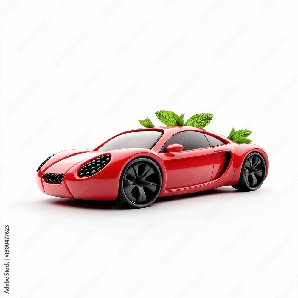 Creative Sports Car Made from Watermelon with Mint Leaves Isolated on White Creative Sports Car Made from Watermelon with Mint Leaves Isolated on White