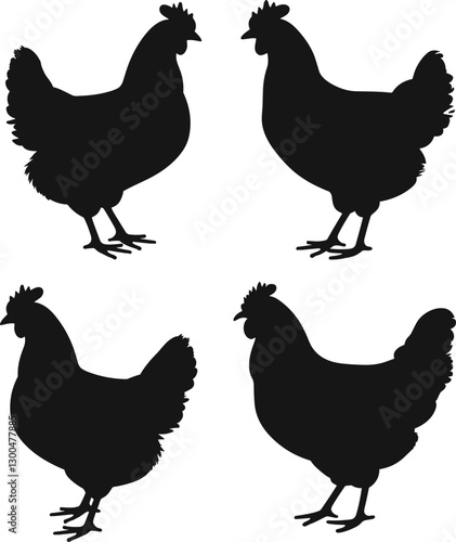 Chicken Silhouettes Vector Illustration – Farm Animal Clipart Set