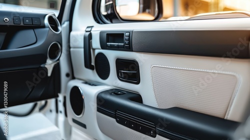Interior view of a modern vehicle showcasing sleek design and high-tech features with sunlight illuminating the cabin