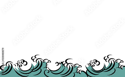 海のある景色　おしゃれな波背景イラスト