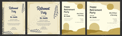 Retirement party flyer layout social media post design vintage royal traditional chill old ancient invitation card celebration festive senior Happy Retirement boho Flyer