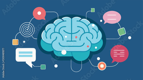 Zooming Brain A brain made up of circuit patterns surrounded by floating devices with thought bubbles showing tered fragmented attention snippets like texting scrolling and gaming.