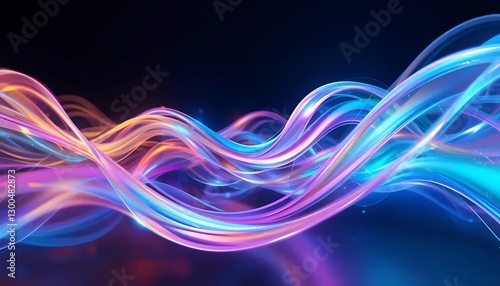 Glowing Neon Light Waves in Dark Background with Purple Blue and Orange Colors