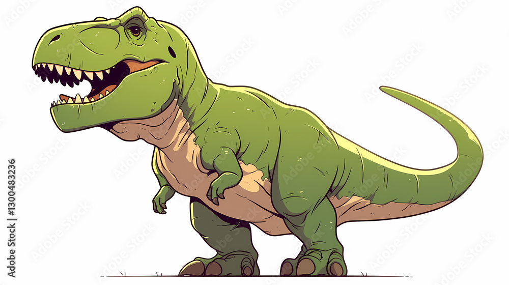 Fototapeta premium Cartoon illustration of a friendly dinosaur standing upright, showcasing its vibrant colors and playful demeanor