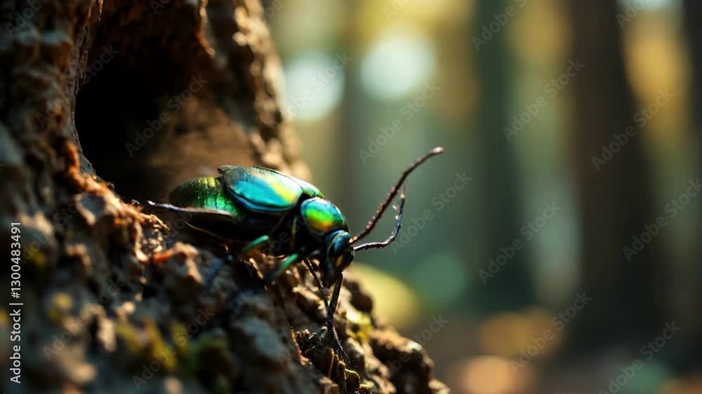 Emerald Jewel Beetle Emerging from its Forest Home Emerald Jewel Beetle Emerging from its Forest Home