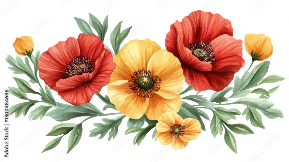 Fototapeta premium red and yellow tulips isolated on white background