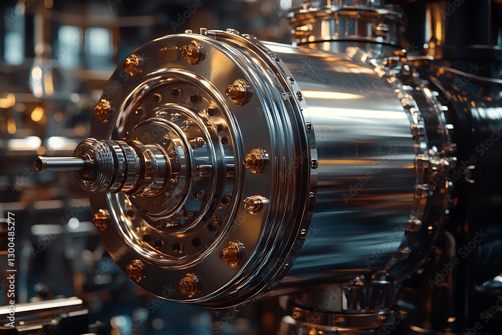 Fototapeta premium Metal industrial mechanism close-up, blurred backdrop