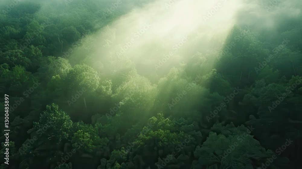 custom made wallpaper toronto digitalSunlight shining through green forest canopy with mist, tranquil landscape, natural scenery, peaceful wilderness, nature photography for outdoor enthusiasts.