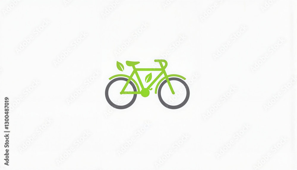 Green bicycle with leaves on a white background Green bicycle with leaves on a white background