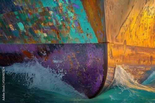 Wallpaper Mural Boat bow colorful underwater details with vibrant paint and textures, ocean waves splashing against hull, marine photography, nautical art, seascape close-up. Torontodigital.ca