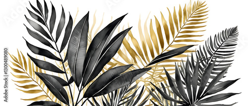 Palm leaves in black and gold watercolor design for elegant decoration