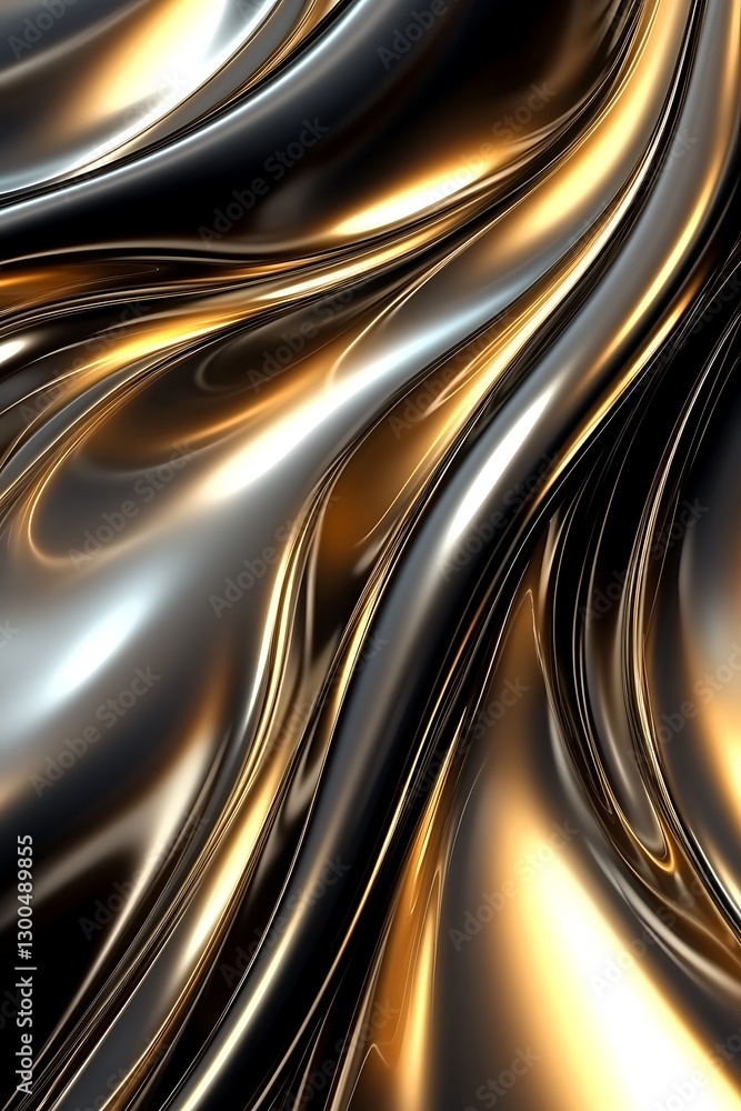 Obraz premium Iridescent Abstract Surface with Golden Highlights, Metallic Flowing Texture