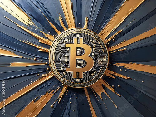 Obraz na płótnie Bit coin blockchain cryptocurrency painting, abstract background, artistic wallpaper, crypto wall art, digital money colour splash w salonie