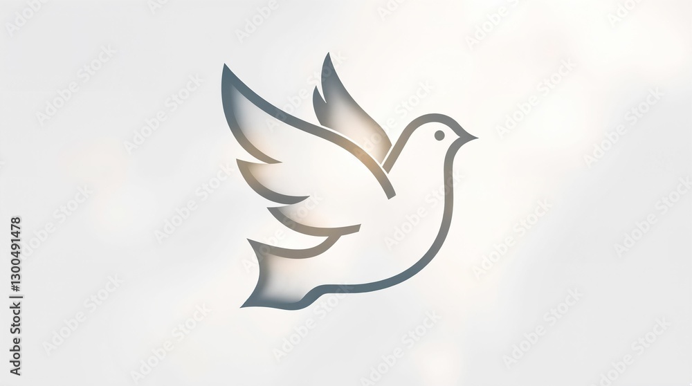 Fototapeta premium Stylized dove of peace silhouette with soft glow on light background, ideal for copy space