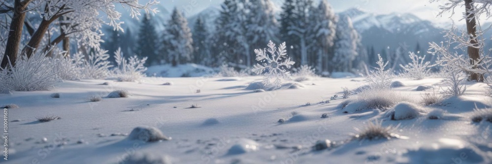 Delicate snowflake border surrounds a winter wonderland scene , flakes, cold, festive Delicate snowflake border surrounds a winter wonderland scene , flakes, cold, festive