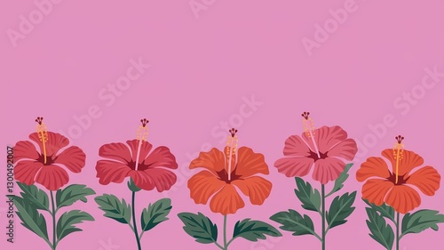  Five Hibiscus with green leaves 