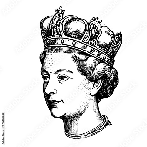 Vector engraved illustration of a royal crown worn by a queen in a classic art style